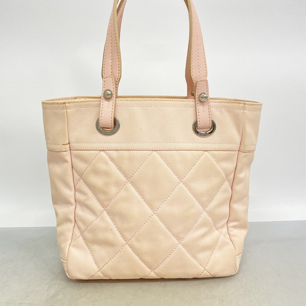 【6fd6039】シャネル トートバッグ パリビアリッツ キャンバス ピンク シルバー金具【中古】レディース