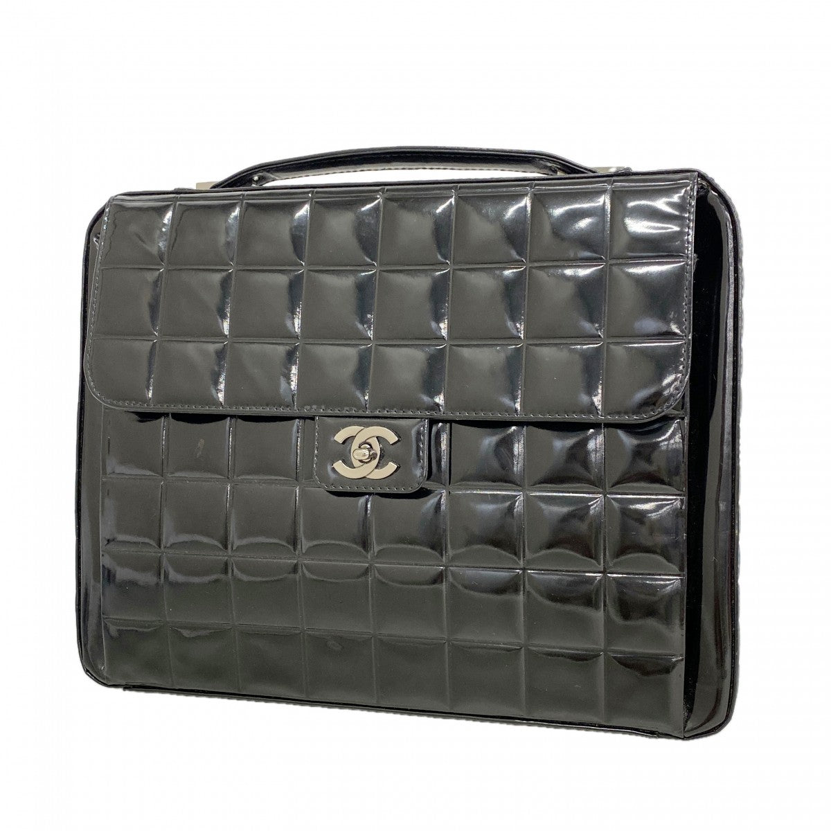 【6fd6057】シャネル ブリーフケース チョコバー パテントレザー ブラック シルバー金具【中古】メンズ レディース ユニセックス