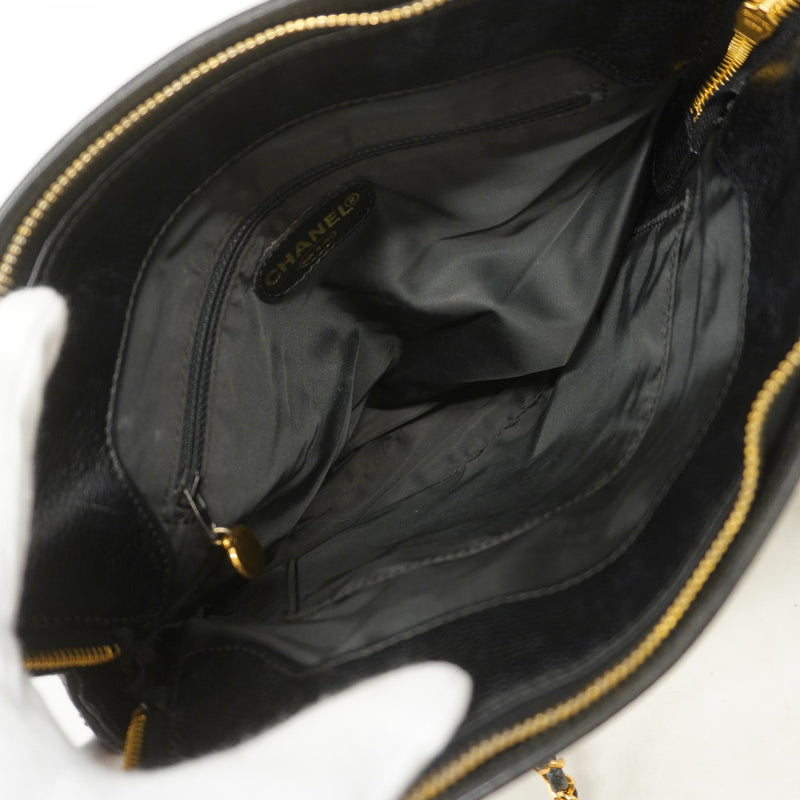 【6fd6067】シャネル ショルダーバッグ チェーンショルダー キャビアスキン ブラック ゴールド金具【中古】レディース