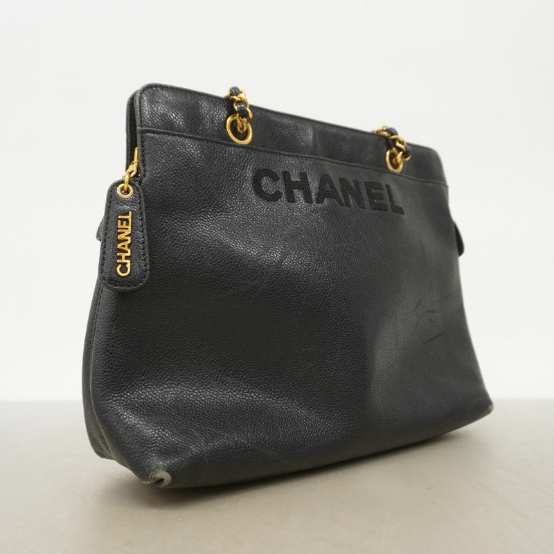 【6fd6067】シャネル ショルダーバッグ チェーンショルダー キャビアスキン ブラック ゴールド金具【中古】レディース