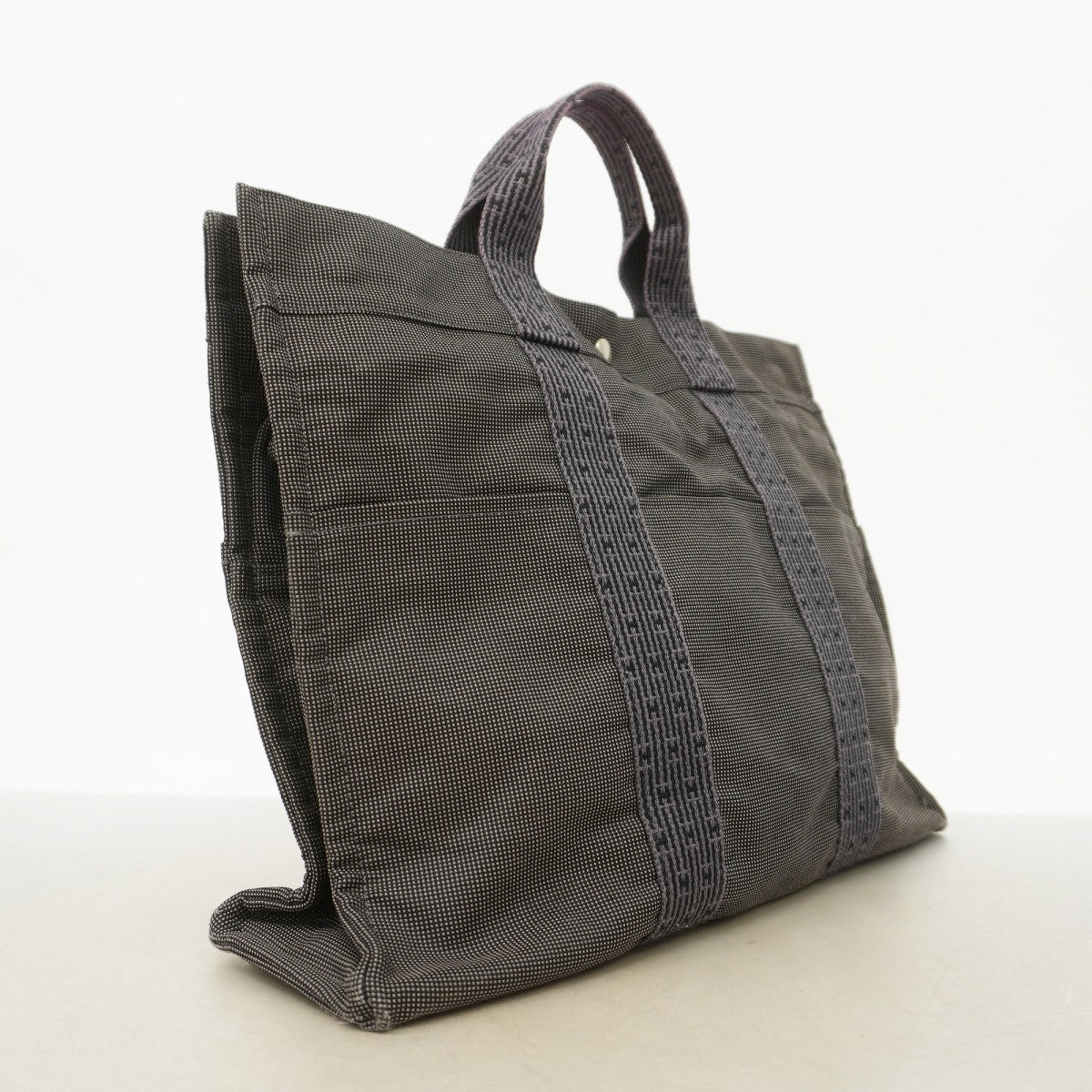 【6fd6068】エルメス トートバッグ エールラインMM キャンバス グレー シルバー金具【中古】メンズ レディース ユニセックス