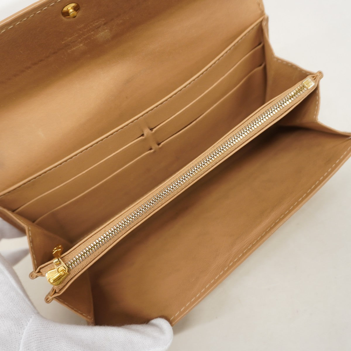 【6fd6075】ルイヴィトン 長財布 ヴェルニ ポシェットポルトモネクレディ M91380 ノワゼット【中古】レディース