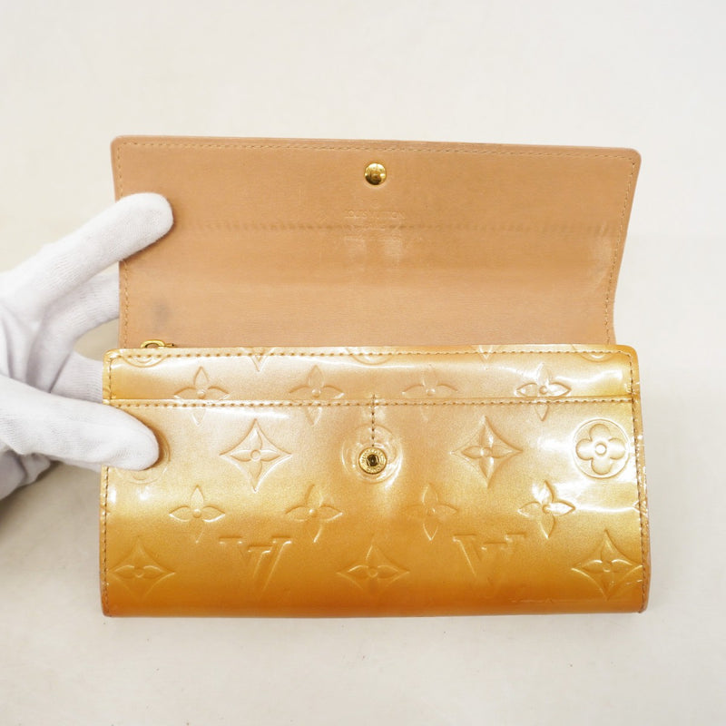 【6fd6075】ルイヴィトン 長財布 ヴェルニ ポシェットポルトモネクレディ M91380 ノワゼット【中古】レディース