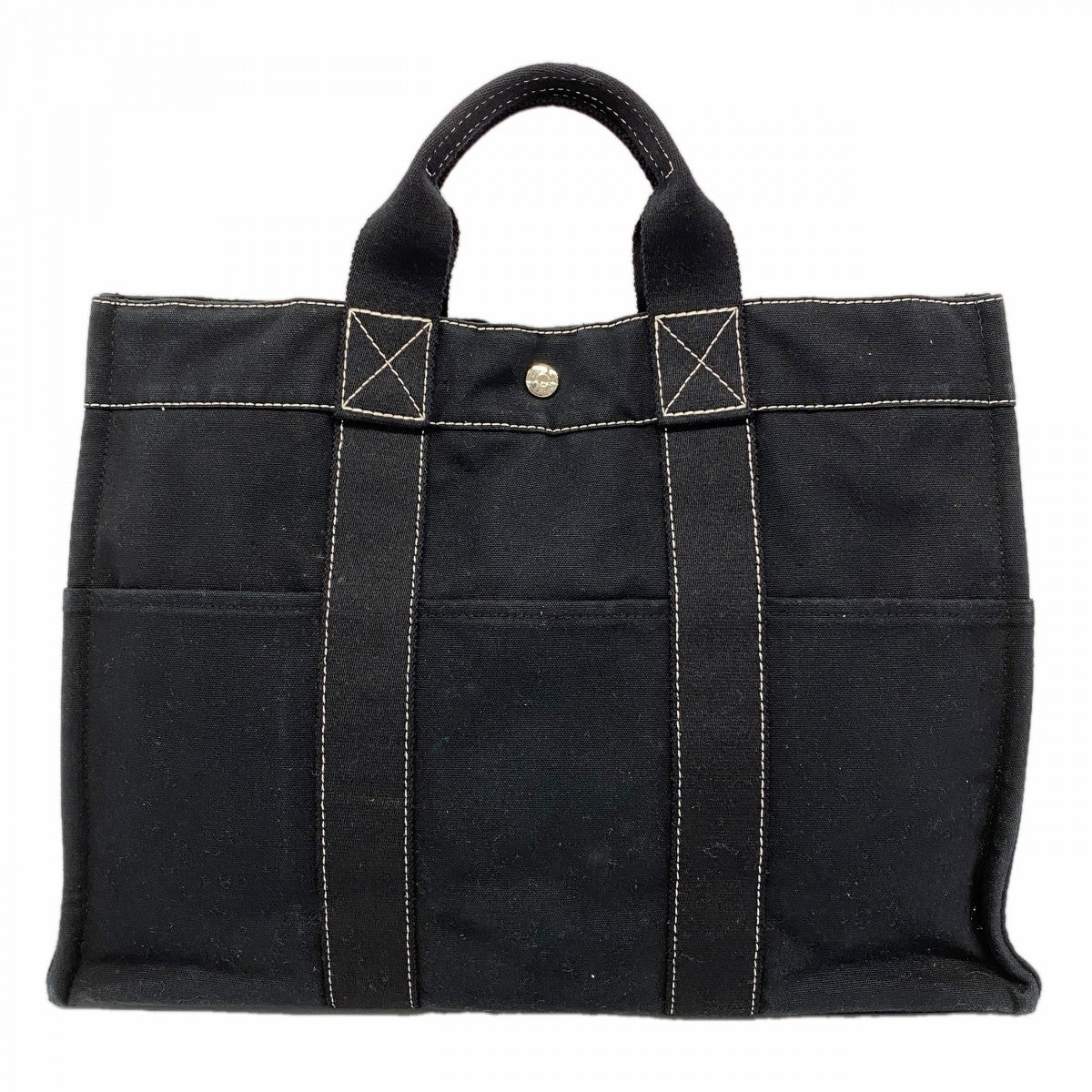 【6fd6098】エルメス トートバッグ ドーヴィルMM キャンバス ブラック シルバー金具【中古】メンズ レディース ユニセックス
