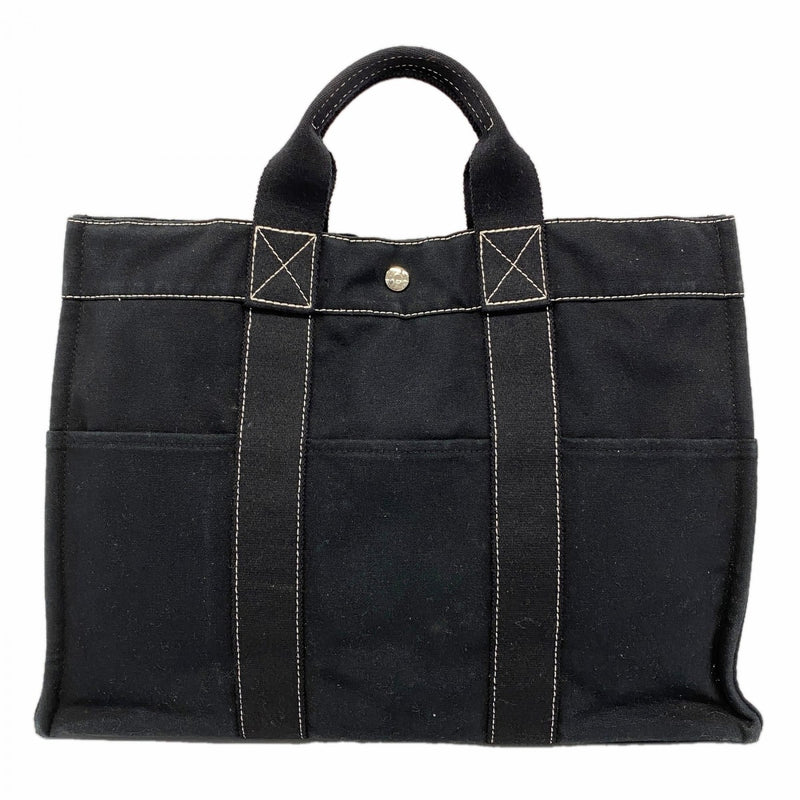 【6fd6098】エルメス トートバッグ ドーヴィルMM キャンバス ブラック シルバー金具【中古】メンズ レディース ユニセックス