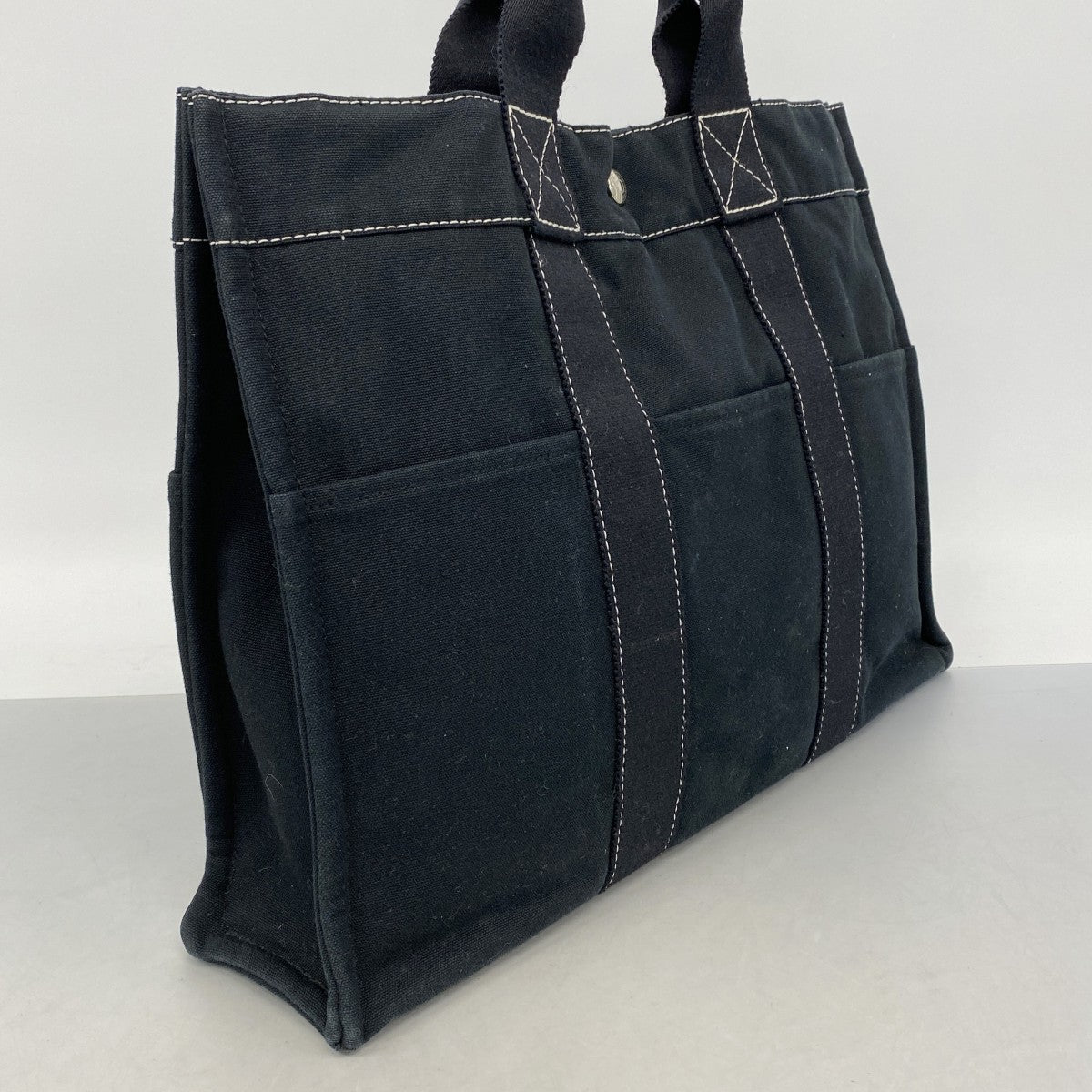 【6fd6098】エルメス トートバッグ ドーヴィルMM キャンバス ブラック シルバー金具【中古】メンズ レディース ユニセックス