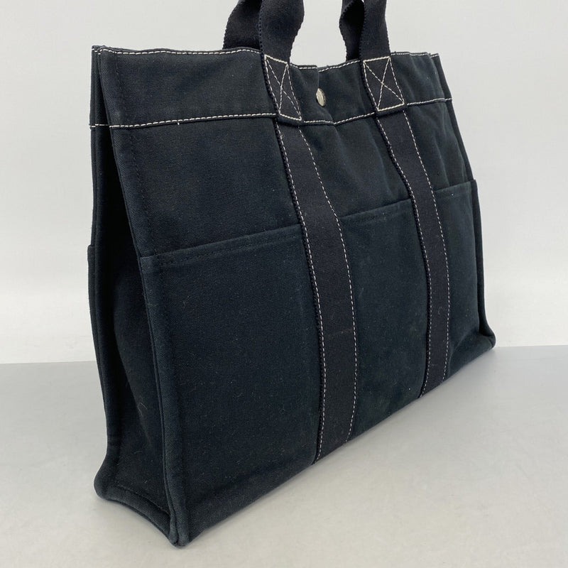 【6fd6098】エルメス トートバッグ ドーヴィルMM キャンバス ブラック シルバー金具【中古】メンズ レディース ユニセックス