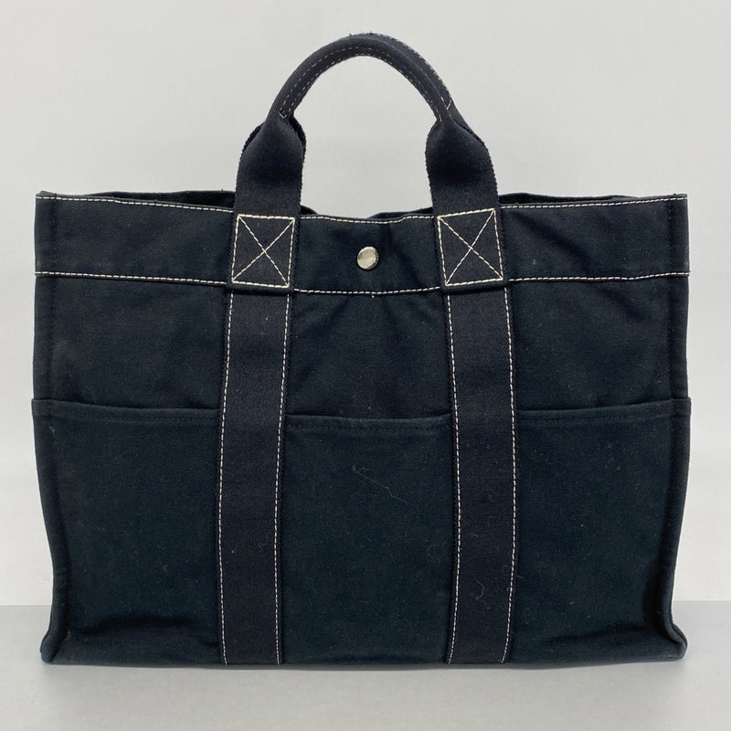 【6fd6098】エルメス トートバッグ ドーヴィルMM キャンバス ブラック シルバー金具【中古】メンズ レディース ユニセックス