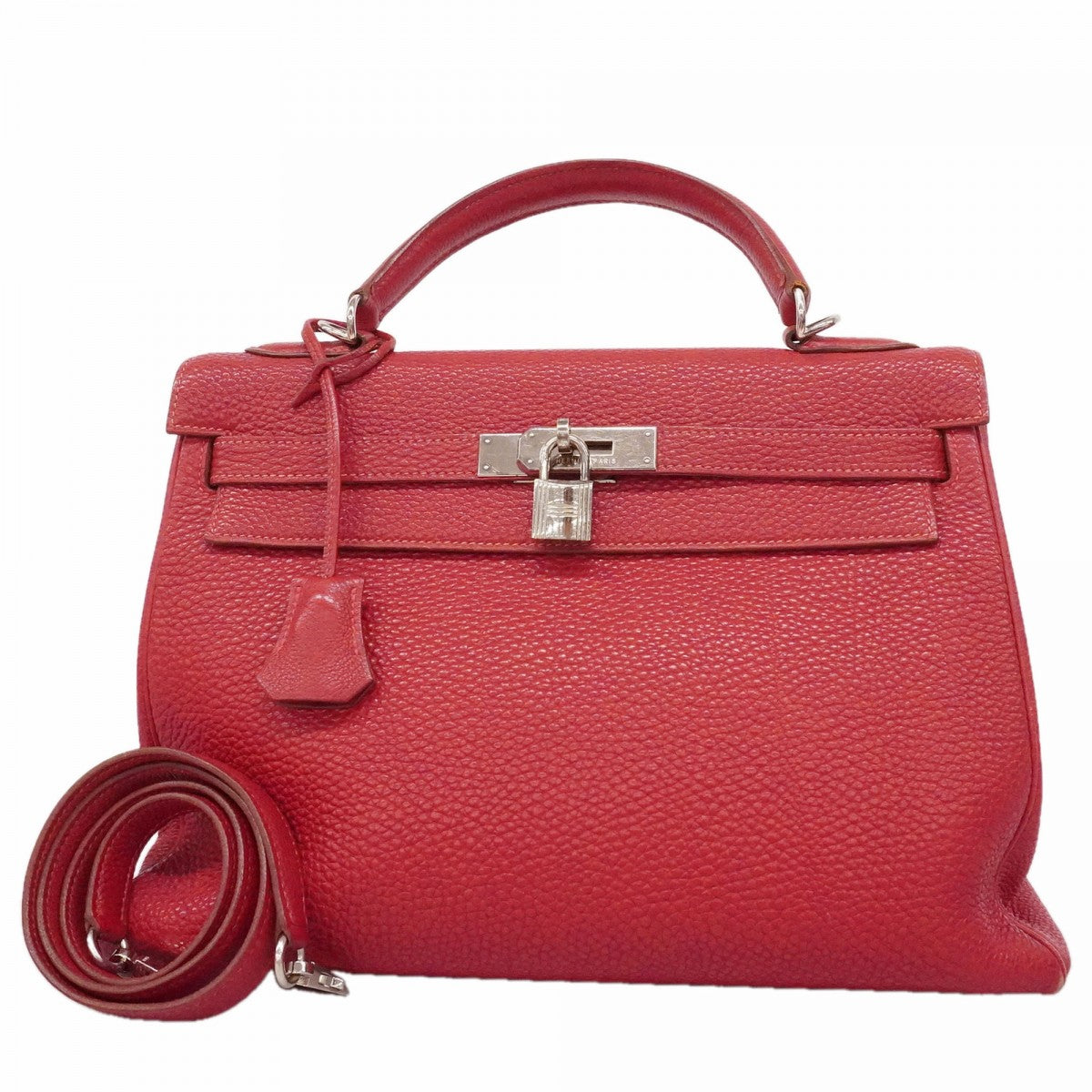 【6fd6109】エルメス ハンドバッグ ケリー32 トゴ ルージュカザック シルバー金具 □G刻印 2wayバッグ【中古】レディース
