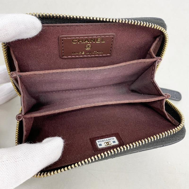 【6fd6121】シャネル コインケース マトラッセ キャビアスキン ブラック ゴールド金具【中古】レディース