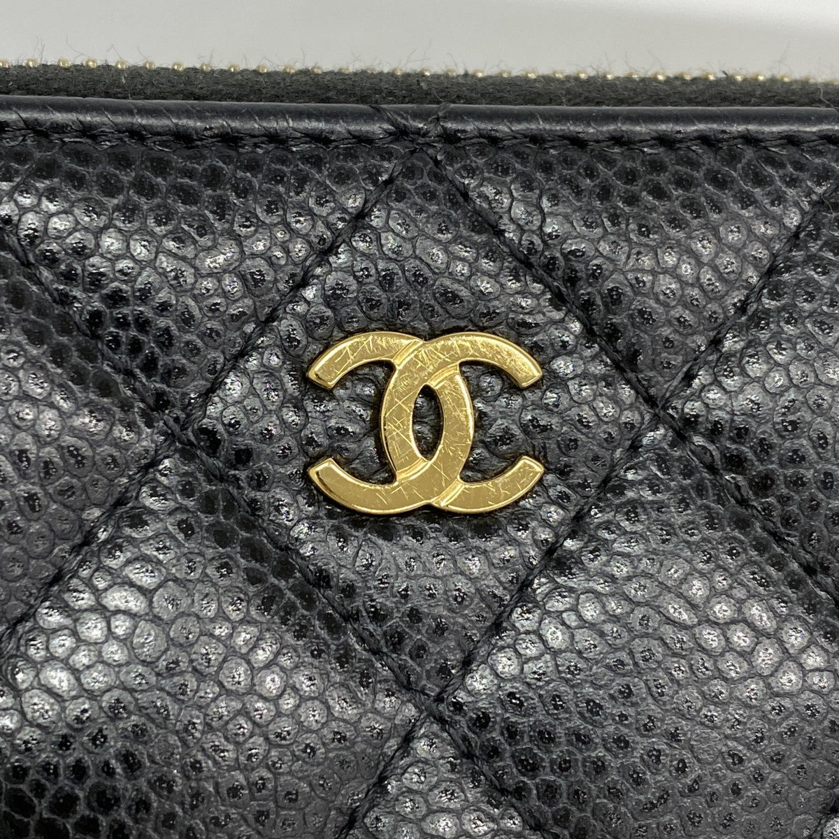 【6fd6121】シャネル コインケース マトラッセ キャビアスキン ブラック ゴールド金具【中古】レディース