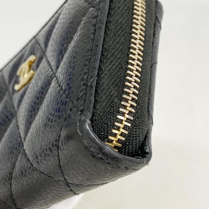 【6fd6121】シャネル コインケース マトラッセ キャビアスキン ブラック ゴールド金具【中古】レディース