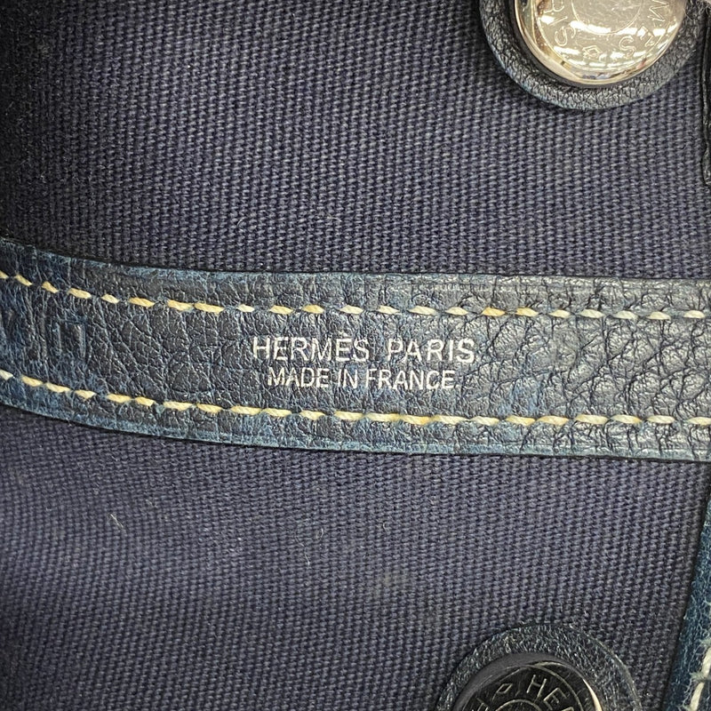 【6fd6122】エルメス ハンドバッグ ガーデンパーティTPM トワルオフィシエ ネイビー シルバー金具 □I刻印【中古】メンズ レディース ユニセックス