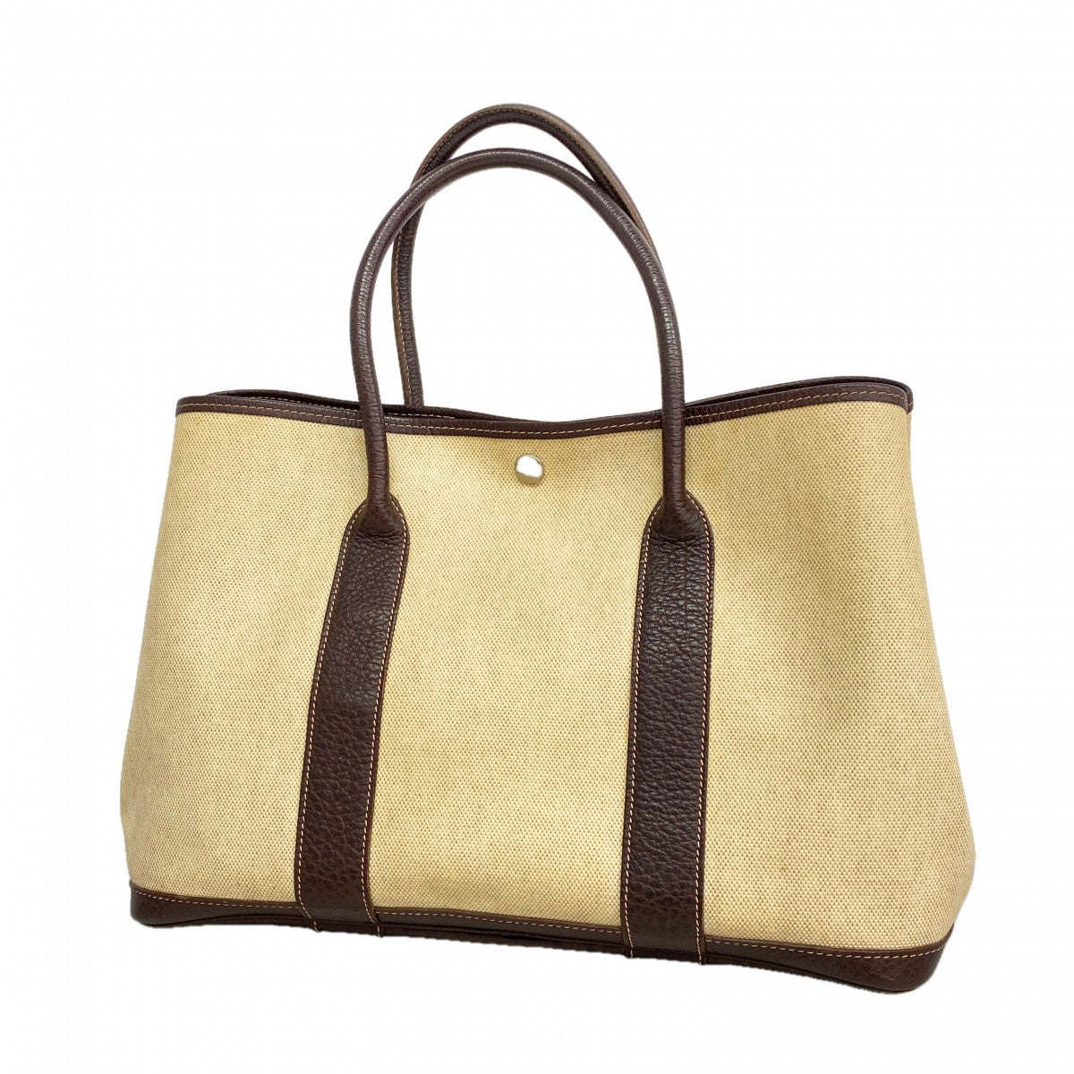 【6fd6123】エルメス トートバッグ ガーデンパーティPM トワルアッシュ ブラウン シルバー金具 □F刻印【中古】レディース