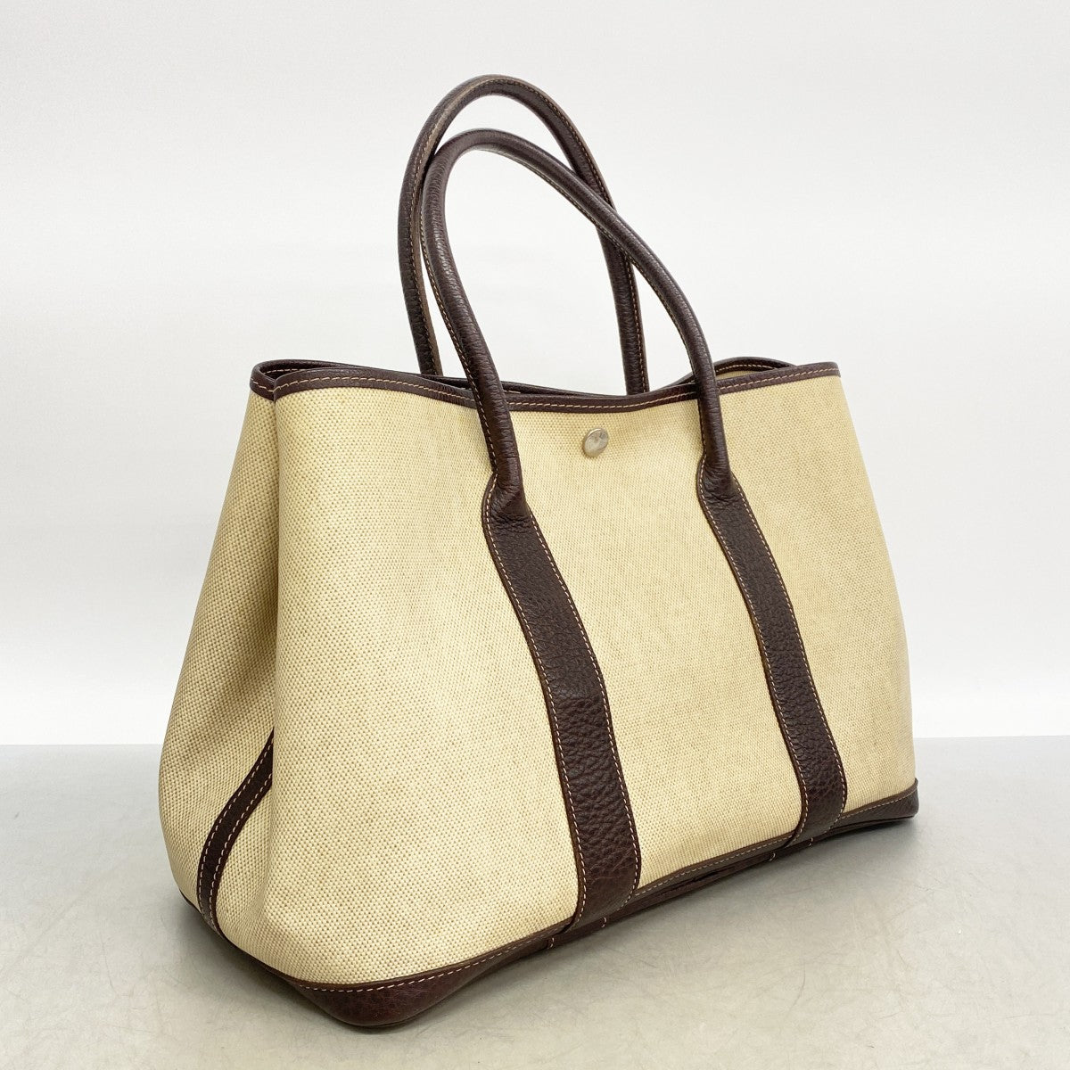 【6fd6123】エルメス トートバッグ ガーデンパーティPM トワルアッシュ ブラウン シルバー金具 □F刻印【中古】レディース