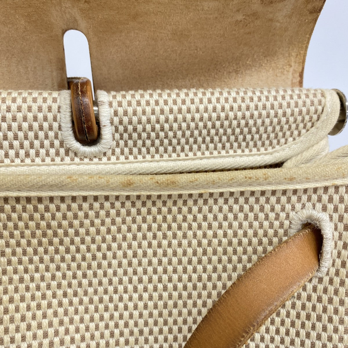 【6fd6132】エルメス ハンドバッグ エールバッグMM トワルGM ナチュラル シルバー金具 □G刻印【中古】メンズ レディース ユニセックス