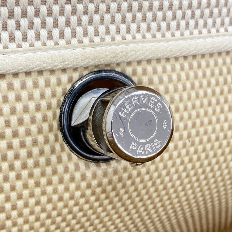 【6fd6132】エルメス ハンドバッグ エールバッグMM トワルGM ナチュラル シルバー金具 □G刻印【中古】メンズ レディース ユニセックス