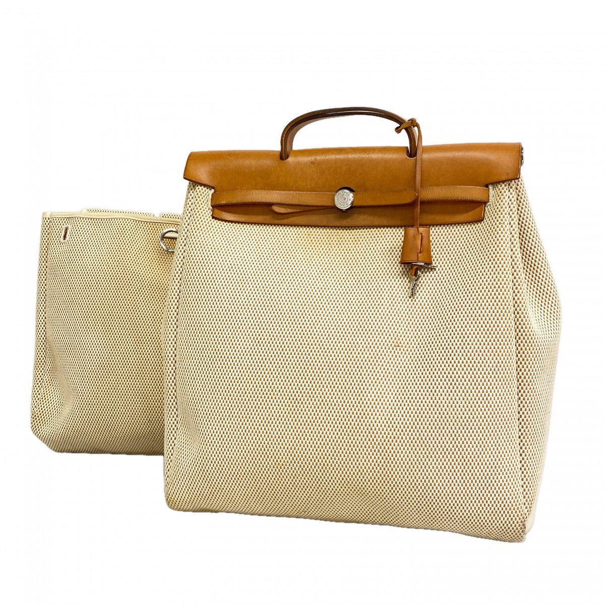 【6fd6132】エルメス ハンドバッグ エールバッグMM トワルGM ナチュラル シルバー金具 □G刻印【中古】メンズ レディース ユニセックス