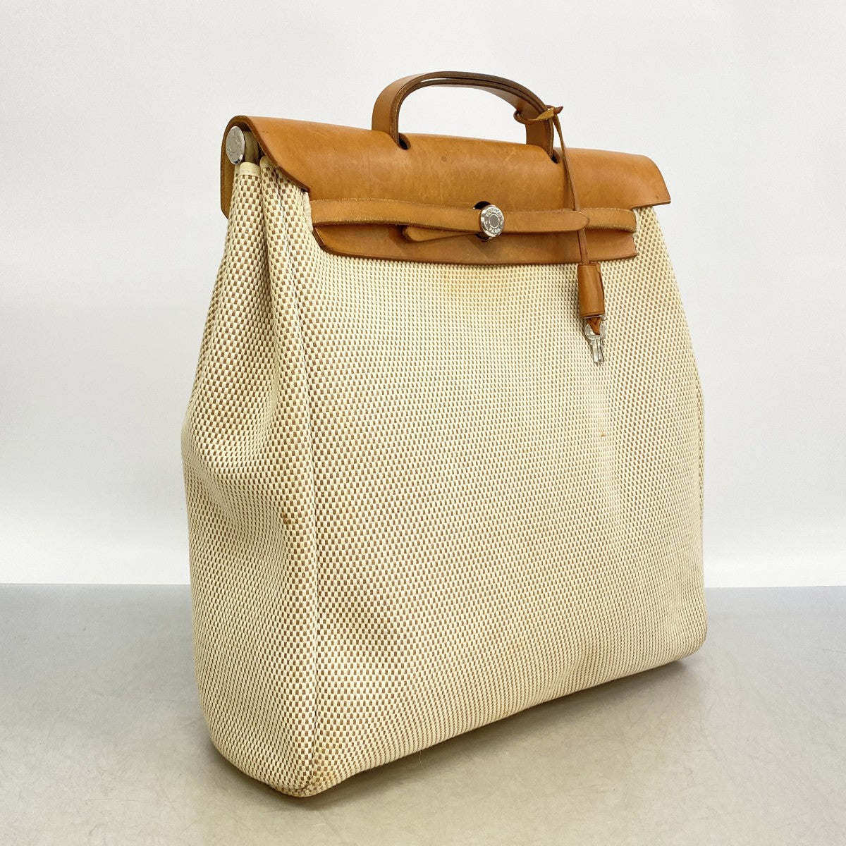 【6fd6132】エルメス ハンドバッグ エールバッグMM トワルGM ナチュラル シルバー金具 □G刻印【中古】メンズ レディース ユニセックス