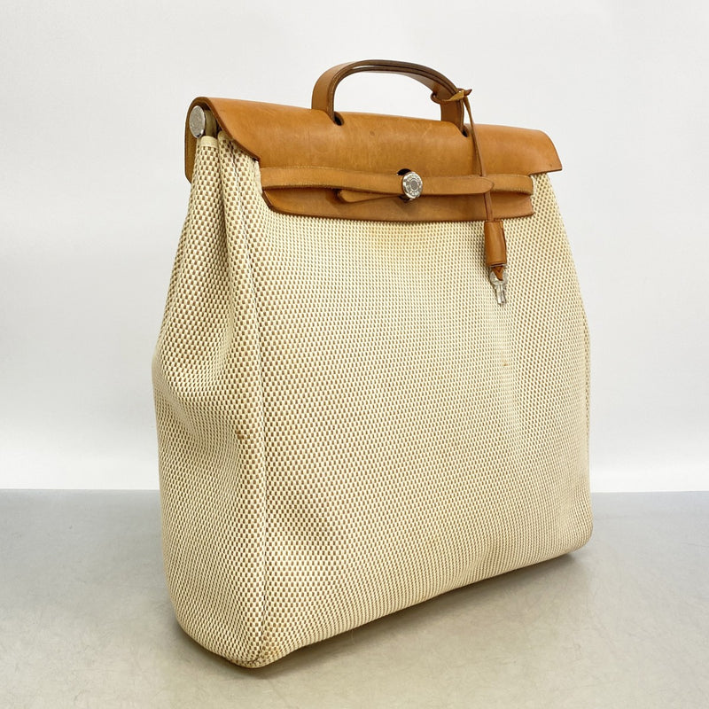 【6fd6132】エルメス ハンドバッグ エールバッグMM トワルGM ナチュラル シルバー金具 □G刻印【中古】メンズ レディース ユニセックス