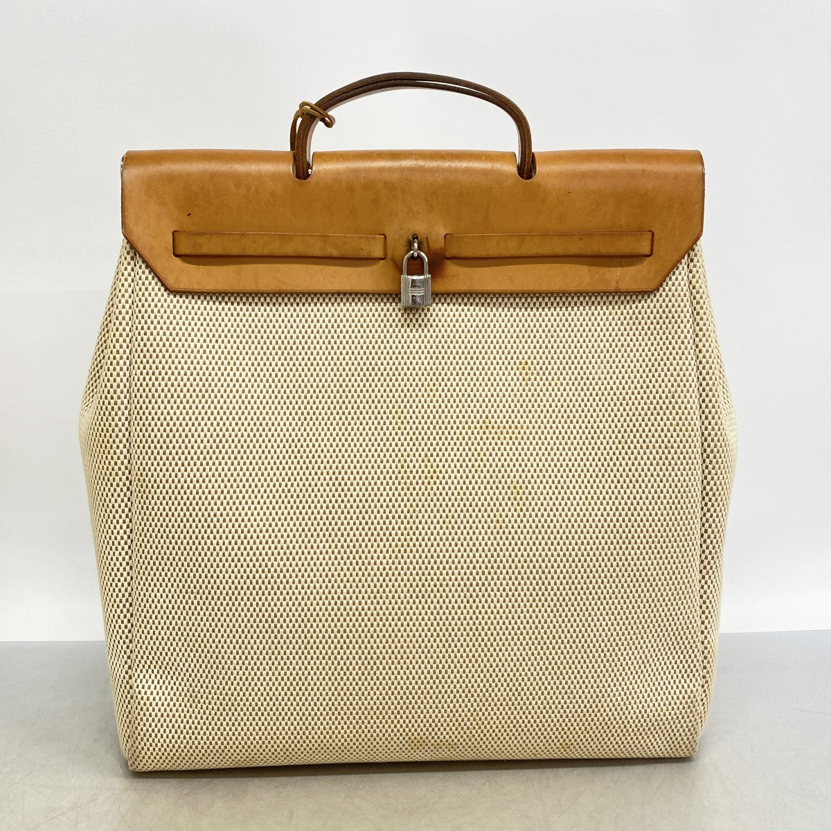 【6fd6132】エルメス ハンドバッグ エールバッグMM トワルGM ナチュラル シルバー金具 □G刻印【中古】メンズ レディース ユニセックス
