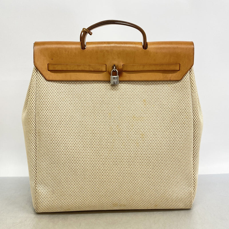 【6fd6132】エルメス ハンドバッグ エールバッグMM トワルGM ナチュラル シルバー金具 □G刻印【中古】メンズ レディース ユニセックス