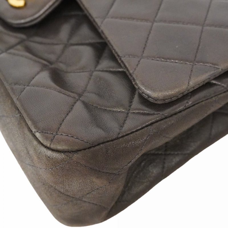 【6fd6154-h】シャネル ショルダーバッグ マトラッセ Wフラップ Wチェーン ラムスキン ブラック ゴールド金具【中古】レディース