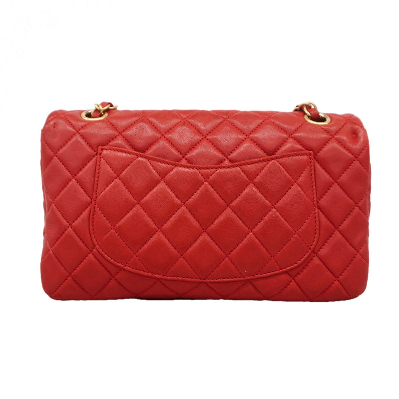 【6fd6173】シャネル ショルダーバッグ マトラッセ Wチェーン ラムスキン レッド シャンパンゴールド金具【中古】レディース