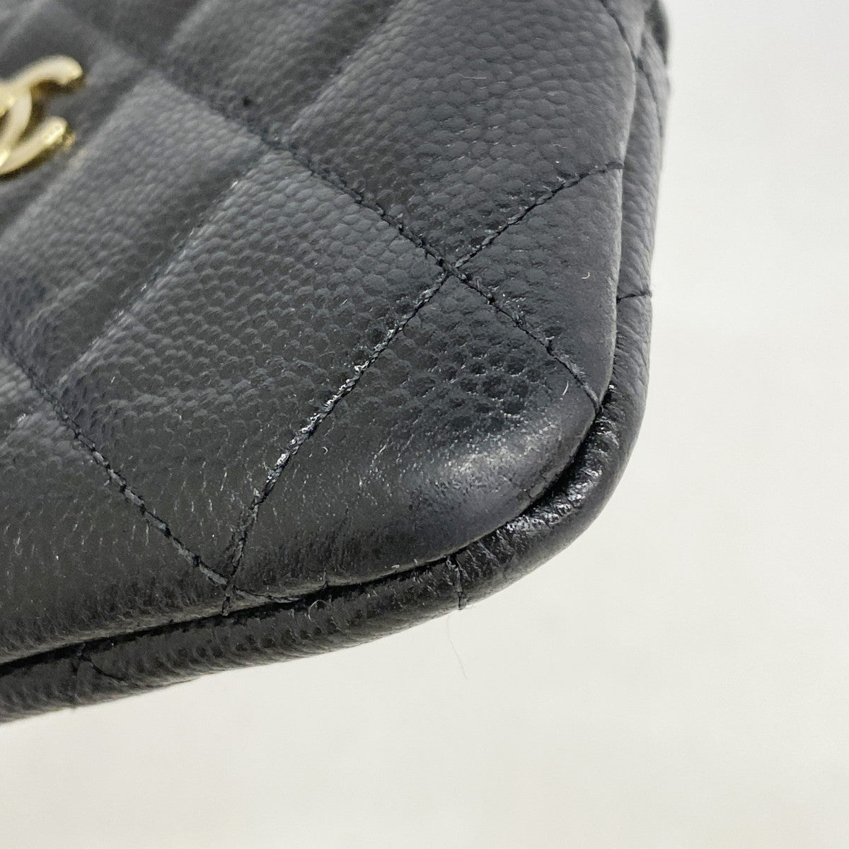 【6fd6191】シャネル コインケース マトラッセ キャビアスキン ブラック シャンパンゴールド金具【中古】レディース