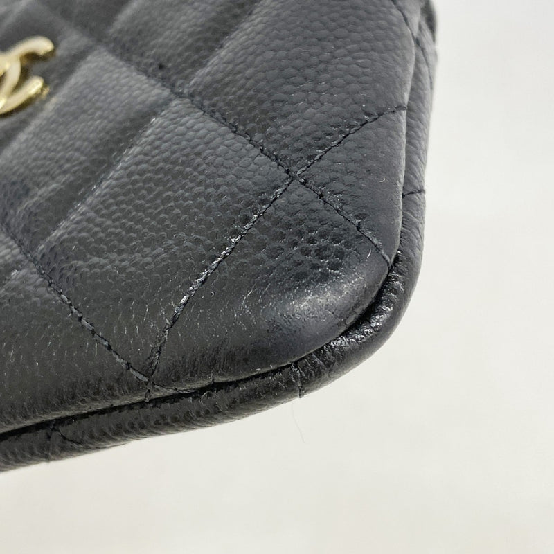 【6fd6191】シャネル コインケース マトラッセ キャビアスキン ブラック シャンパンゴールド金具【中古】レディース