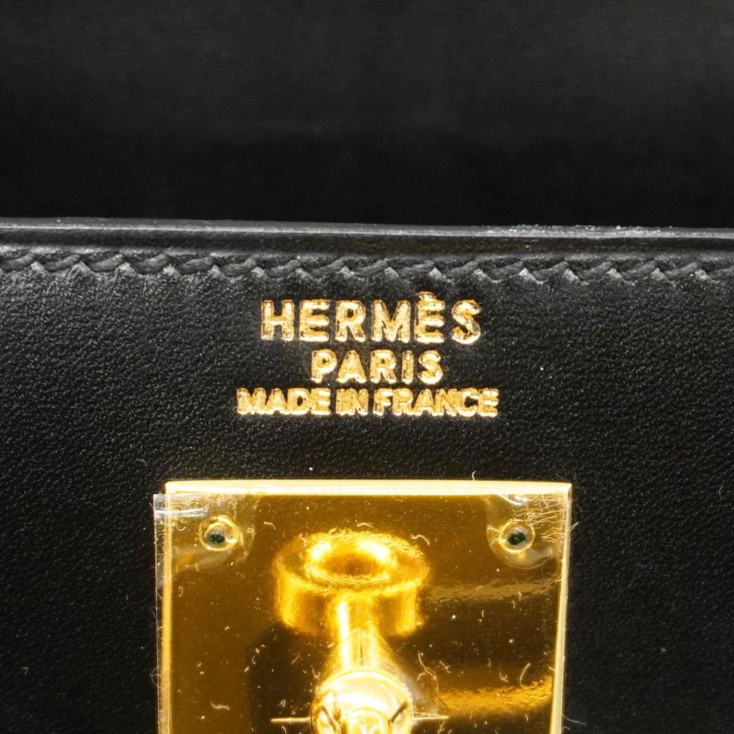 【6fd6193】エルメス ハンドバッグ ケリー32 ボックスカーフ ブラック ゴールド金具 □B刻印【中古】レディース