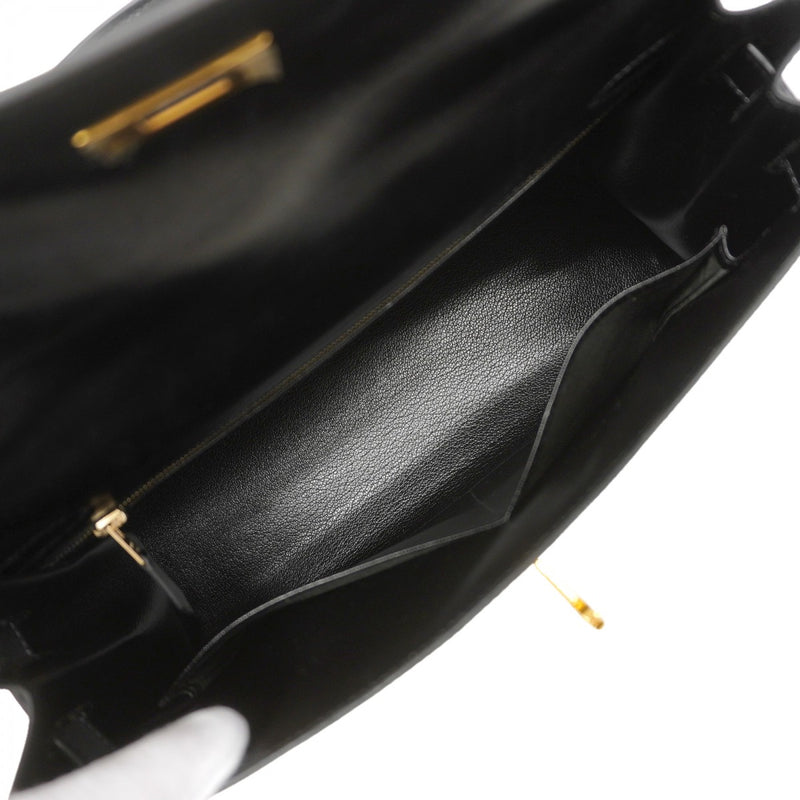 【6fd6193】エルメス ハンドバッグ ケリー32 ボックスカーフ ブラック ゴールド金具 □B刻印【中古】レディース