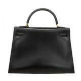 【6fd6193】エルメス ハンドバッグ ケリー32 ボックスカーフ ブラック ゴールド金具 □B刻印【中古】レディース