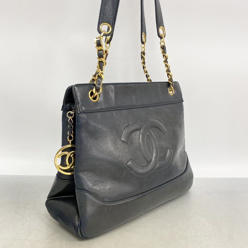 【6fd6202】シャネル チェーントート ラムスキン ブラック ゴールド金具【中古】レディース