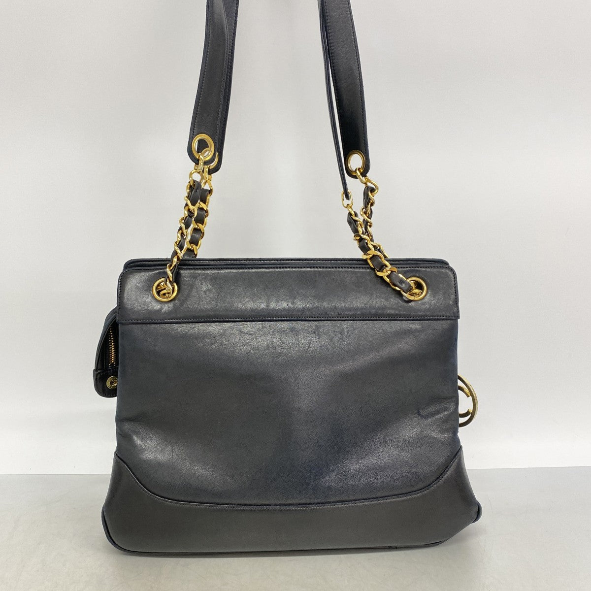 【6fd6202】シャネル チェーントート ラムスキン ブラック ゴールド金具【中古】レディース