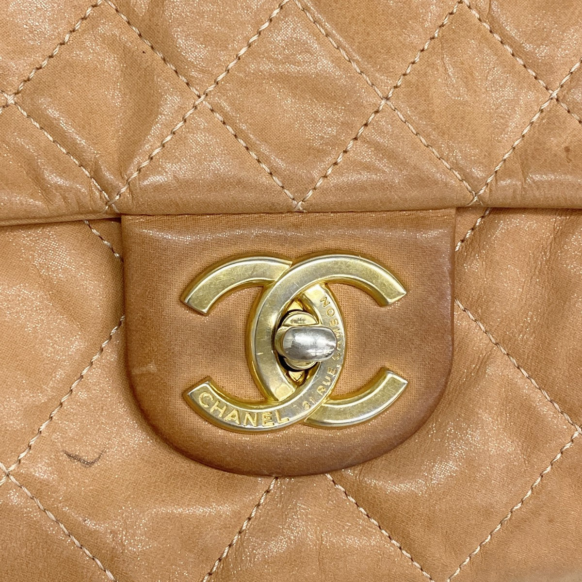 【6fd6203】シャネル ショルダーバッグ マトラッセ チェーンショルダー レザー オレンジ ゴールド金具【中古】レディース