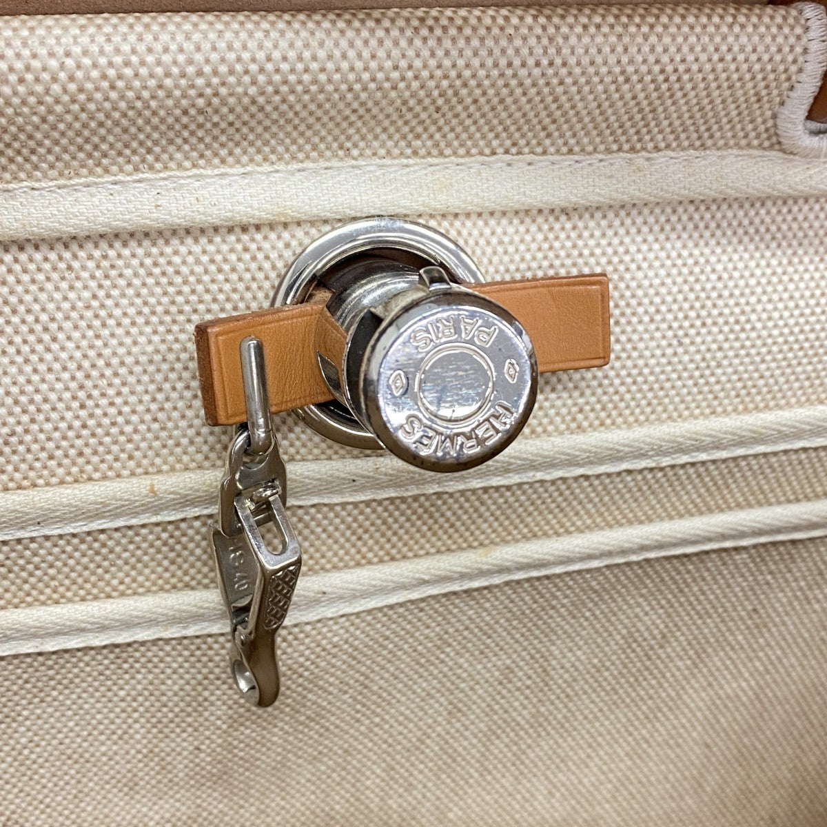 【6fd6205】エルメス ハンドバッグ エールバッグPM トワルアッシュ ナチュラル シルバー金具 □E刻印 2wayバッグ【中古】レディース