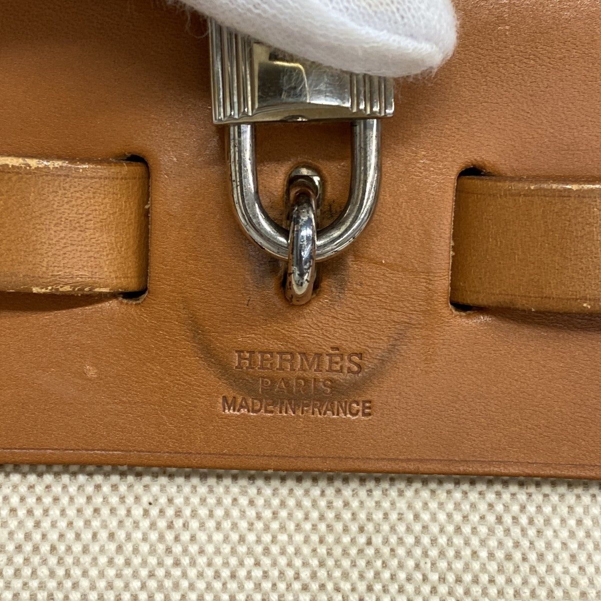 【6fd6205】エルメス ハンドバッグ エールバッグPM トワルアッシュ ナチュラル シルバー金具 □E刻印 2wayバッグ【中古】レディース