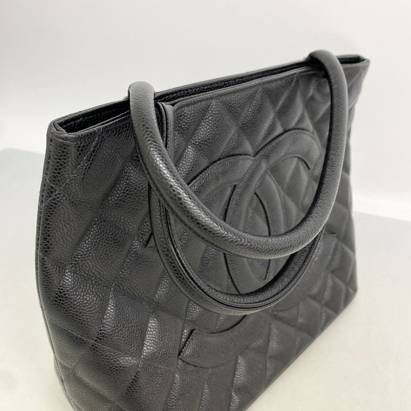 【6fd6209】シャネル トートバッグ 復刻トート キャビアスキン ブラック シャンパンゴールド金具【中古】レディース