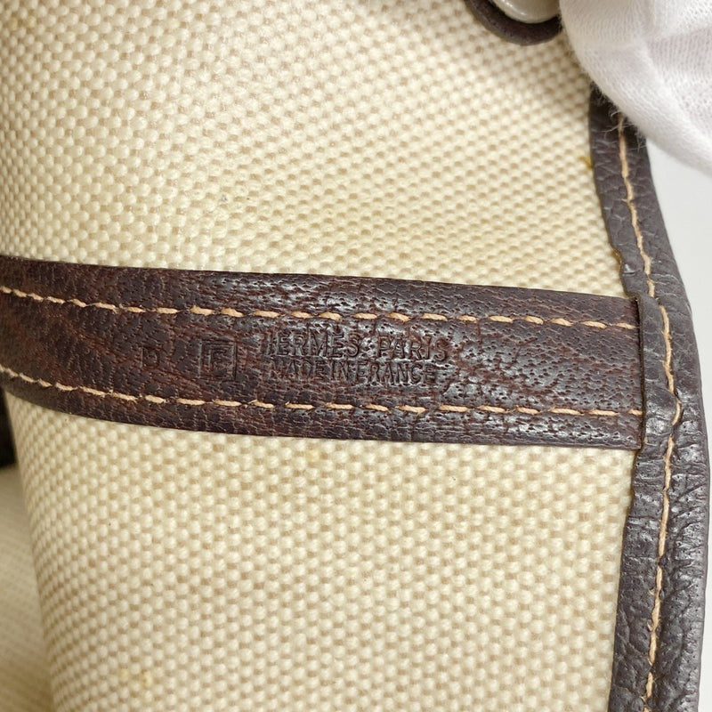 【6fd6226】エルメス トートバッグ ガーデンパーティPM トワルアッシュ ブラウン シルバー金具 □F刻印【中古】レディース