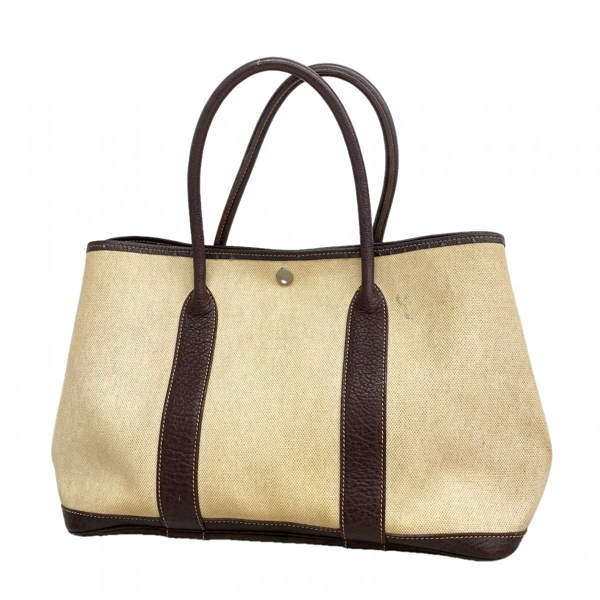 【6fd6226】エルメス トートバッグ ガーデンパーティPM トワルアッシュ ブラウン シルバー金具 □F刻印【中古】レディース