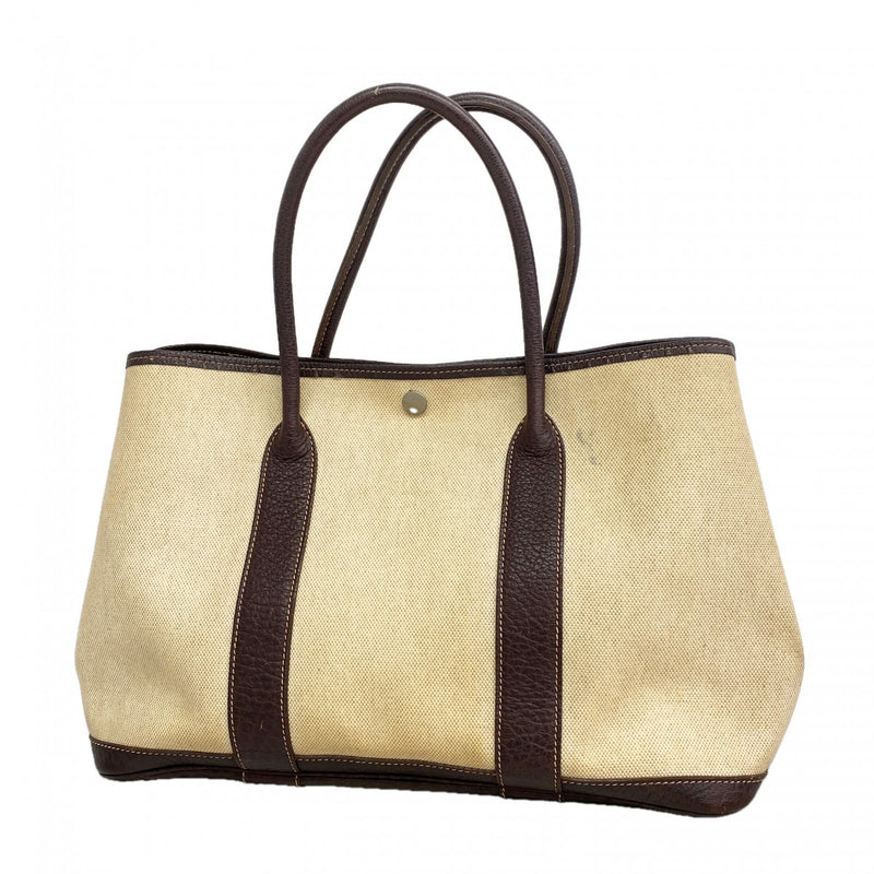 【6fd6226】エルメス トートバッグ ガーデンパーティPM トワルアッシュ ブラウン シルバー金具 □F刻印【中古】レディース