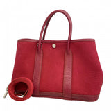 【6fd6227】エルメス ハンドバッグ ガーデンパーティTPM トワルオフィシエ レッド シルバー金具 □I刻印 2wayバッグ【中古】レディース