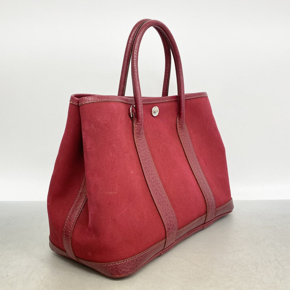 【6fd6227】エルメス ハンドバッグ ガーデンパーティTPM トワルオフィシエ レッド シルバー金具 □I刻印 2wayバッグ【中古】レディース