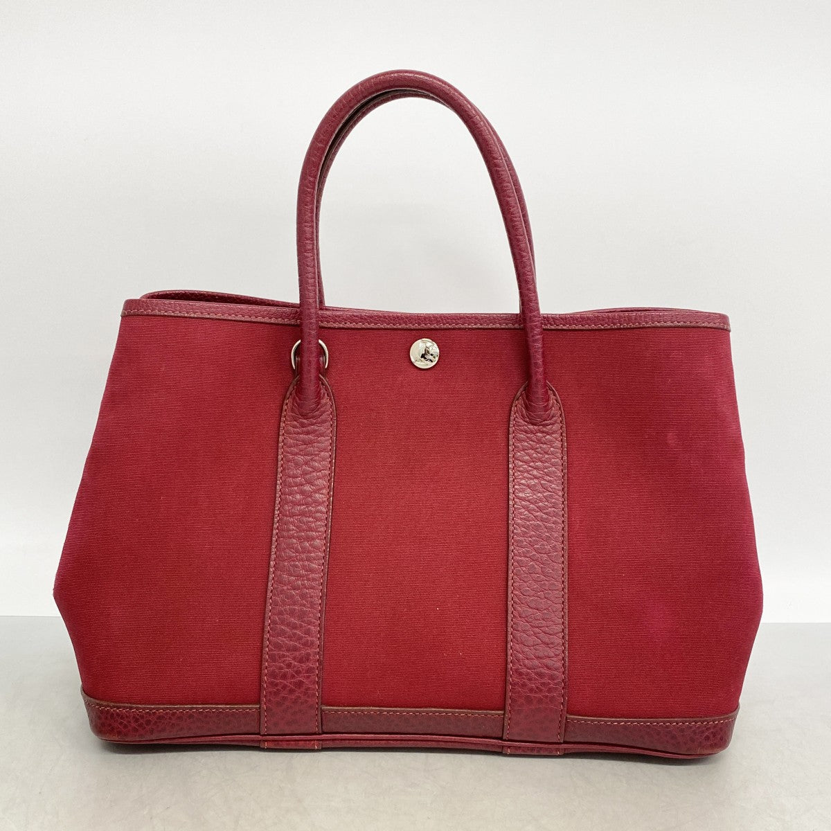 【6fd6227】エルメス ハンドバッグ ガーデンパーティTPM トワルオフィシエ レッド シルバー金具 □I刻印 2wayバッグ【中古】レディース