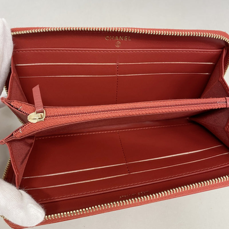 【6fd6228】シャネル 長財布 マトラッセ フィリグリー キャビアスキン レッド ゴールド金具【中古】レディース