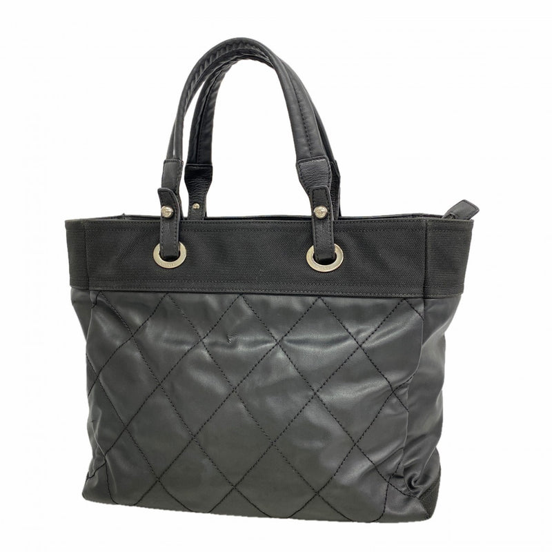 【6fd6251】シャネル トートバッグ パリビアリッツ キャンバス ブラック シルバー金具【中古】レディース