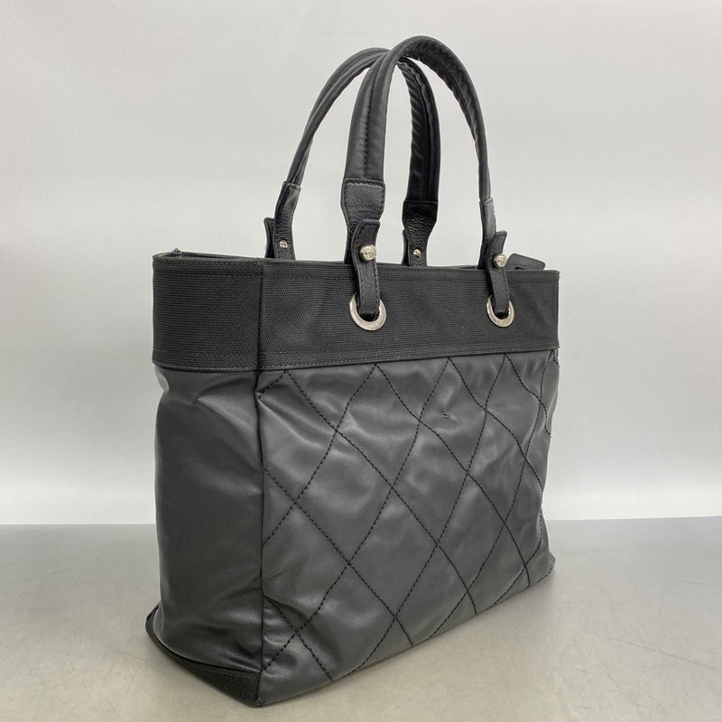 【6fd6251】シャネル トートバッグ パリビアリッツ キャンバス ブラック シルバー金具【中古】レディース
