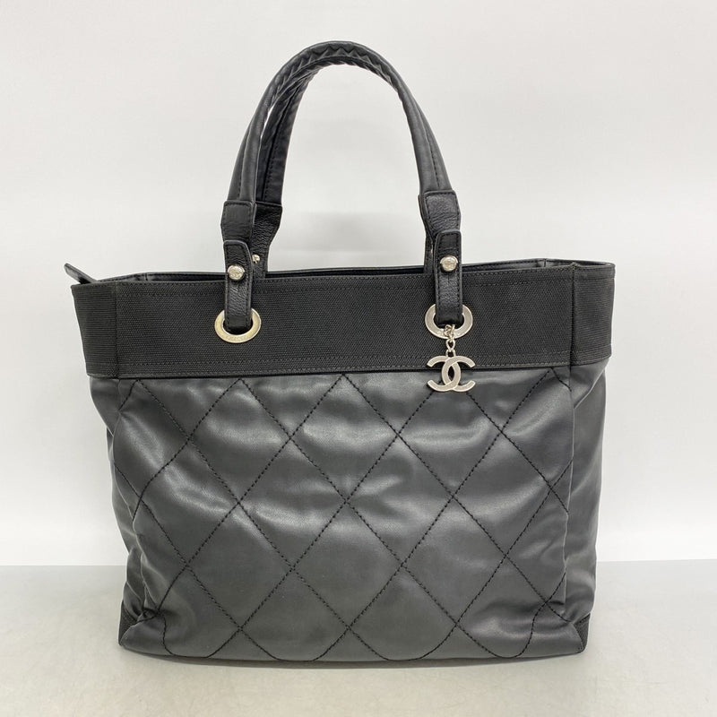 【6fd6251】シャネル トートバッグ パリビアリッツ キャンバス ブラック シルバー金具【中古】レディース