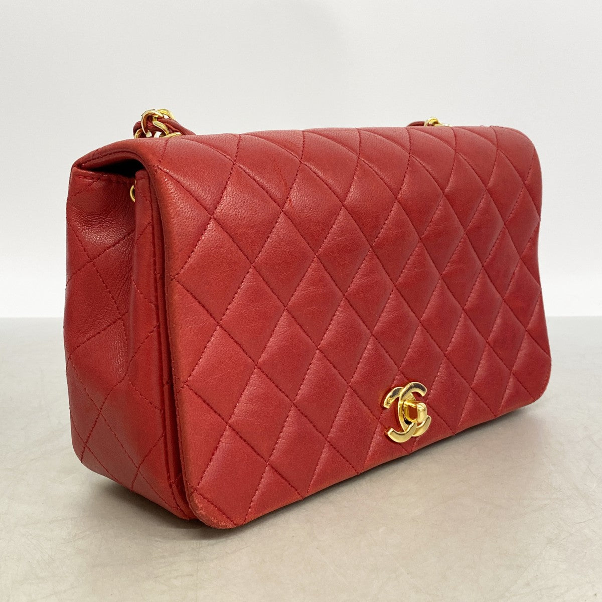 【6fd6252】シャネル ショルダーバッグ マトラッセ チェーンショルダー ラムスキン レッド ゴールド金具【中古】レディース